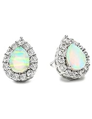 Sterling Silver Created White Opal Inlay Teardrop Earrings