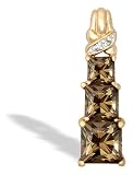 14K Yellow Gold Genuine Square Smoky Quartz and Diamond 3-Stone Pendant