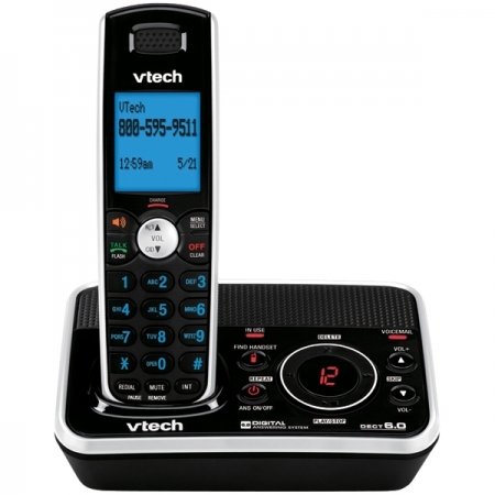 Vtech DECT 6.0 Black/White Expandable Cordless Phone with Digital Answering System and Caller ID (DS6221)