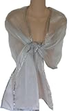 Sheer Silver Crystal Organza Evening Wrap Shawl for Prom Wedding Bride