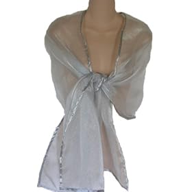 Sheer Silver Crystal Organza Evening Wrap Shawl for Prom Wedding Bride
