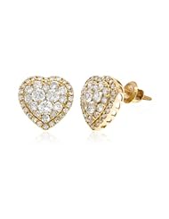 1.15 CT, White round cut Diamond Heart shaped Cluster Womens Stud Earrings in 14K Yellow Gold