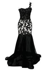 Plus Size Sexy Mermaid Beaded Applique Lace One Shoulder Chiffon Evening Dress/Prom Dress/Party Dress 
