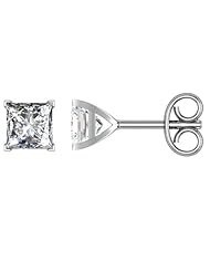 2 Ct Princess Cut Diamond Solitaire Stud Earrings SI2-H 14K