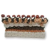 Clay Hanukkah Menorah, White Brown and Red Colored, Row of Men Standing on Brick Wall With Red Candle Holders Design. Hand Made in Israel. Great Gift for: Shabbat Hanukkah Rabbi Temple Wedding Housewarming Anniversary Mother's Day Bar Mitzvah Bat Mitzva And Jewish Homes