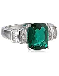 Sterling Silver Created Emerald and Created White Sapphire Cushion Ring