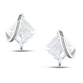 Sterling Silver 2 3/5 CT TGW Square Created White Sapphire Ear Pin Stud Earrings