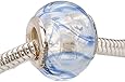 Beadaholique Murano Style Glass Lampwork Pandora Compatible Beads, 14mm, Clear Blue Wavy