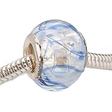Beadaholique Murano Style Glass Lampwork Pandora Compatible Beads, 14mm, Clear Blue Wavy