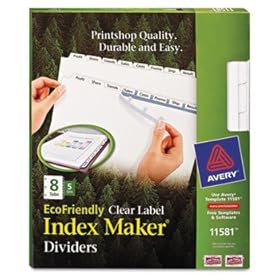 100% Recycled Index Maker Dividers, White 8-Tab, 11 x 8-1/2, 5 Sets/Pack