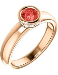 14K Rose Gold 5.00mm Round Cut Chatham Created Padparadscha Sapphire and Diamond Ring -- LIFETIME WARRANTY