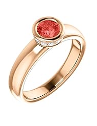 10K Rose Gold 5.00mm Round Cut Chatham Created Padparadscha Sapphire and Diamond Ring -- LIFETIME WARRANTY