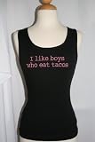 Black Embroidered Beater Style Tank Top I like boys who eat tacos