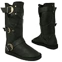New Womens Black Leather Style Flat Wide Calf Boots