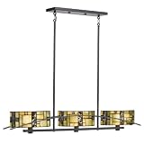 kitchen pendent lights-Kichler Lighting 65326 3-Light Bayonne Art Glass Linear Pendant/Island Light, Satin Black with Cut Stone Shades