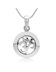 925 Sterling Silver Cut Out Yoga, Aum, Om, Ohm, India Symbol Pendant Diameter 0.7 with Sterling Silver Necklace Chain 18 Jewelry for Women - Nickel Free