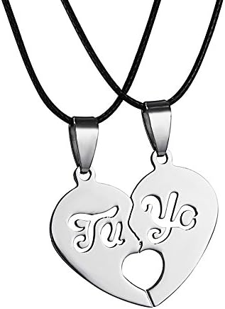 JSea Jewelry Couples Metal Puzzle Love Heart Pendant Leather Cord Necklace