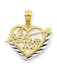 14k Gold and Rhodium I Love You Heart Pendant