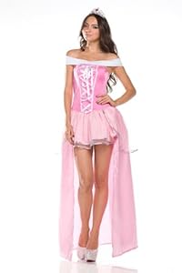 Amour - Deluxe Beauty Princess Fairytale Costume Long Dress /w Crown Fancy Party Halloween (Regular Size, Hot Pink)