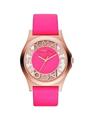 Marc Jacobs Rose Gold Henry Skeleton Pink Leather Ladies Watch - MBM1243