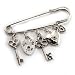 Key, Lock And Heart Locket Charm Safety Pin Brooch (Silver Tone)