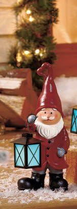 Christmas Holiday Gnome with Glowing Lantern Figurine 14" X 5-1/2" X 4-1/2"