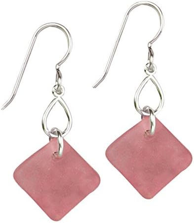 Sea Glass Earrings with Sterling Silver Tear Drop - Dark Pink
