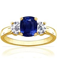 18K Yellow Gold Cushion Cut Blue Sapphire Three Stone Ring