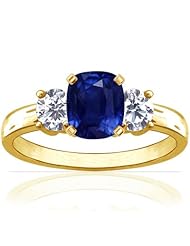 14K Yellow Gold Cushion Cut Blue Sapphire Three Stone Ring