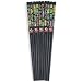 Black Bamboo Chopsticks with Multicolored Flowers, 5 Pair