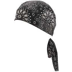 Cotton Paisley Fitted Bandana Durag Headwrap Scarf Navy