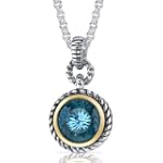 Portuguese Cut 4.50 carat Swiss Blue Topaz Sterling Silver Rhodium Finish Twisted Cable Pendant