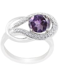 10k Gold Round Created Alexandrite and Diamond Ring (0.03 cttw, I Color, I2 Clarity)