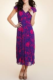 Per Una Floral Cap Sleeve Chiffon Dress [T62-5194G-S]
