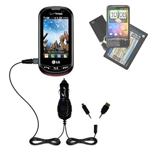Double Car Charger with tips including a tip for the LG Extravert - uses Gomadic TipExchange Technology