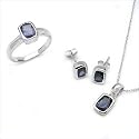 Tricolour - Ensemble Bague Collier Boucles d'Oreilles - Argent 925/1000 - Iolite - 57