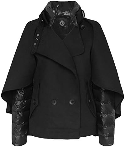 DEXZ Women's New Designed Double Breasted Cloak Cropped Down Coat S Black