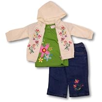 Nannette Infant Girls Three Piece Hoodie Set ~ Bright Flowers SIZE 12 months