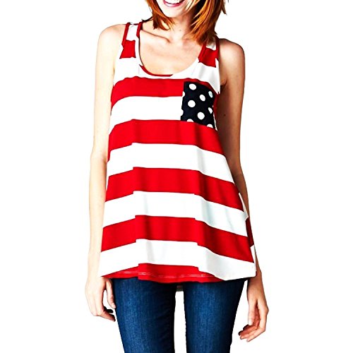 MINDENG American Flag Pattern Printing Tank Tops Women's Summer Casual T-shirts
