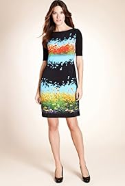 Slash Neck Digital Poppy Print Shift Dress