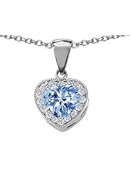 Original Star K (tm) 8mm Heart Shape Simulated Aquamarine Pendant in .925 Sterling Silver