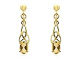 9ct Yellow Gold Citrine Celtic Design Drop Earrings