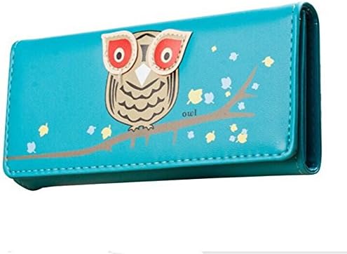 Flesser® Owl on Branch Print Fuax Leather Wallet Cool Owl Wristlet Wallets PU Leather Travel Clutch Purse (Blue)