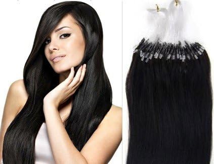 Loop Micro Ring Natural Straight Remy Human Hair Extensions 21inch 200strands/set- Natural Black(#1)