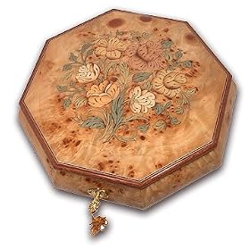 Buy Stunning, Beautiful Octagonal Pioppo Solid Music Jewelry Box: 36 Note Grand Octagonal... now!