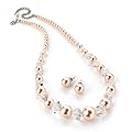 Pearl & Bead Fashion Necklace & Pierced Stud Earrings Set Pink Peach