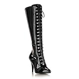 4 Inch Sexy Knee Hi Boot With Elasticated Panel Single Sole Lace Up Pointed Toe Black... by Unknown