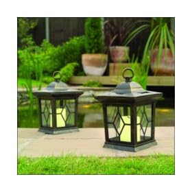Solar candle garden lights, bronze lantern pack of 2 candles