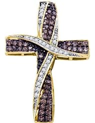 0.57ctw Cognac Chocolate Brown & White Round Diamond Cross Pendant