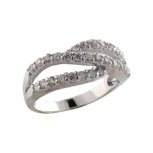 Sterling Silver Criss Cross Cubic Zirconia Line Ring
